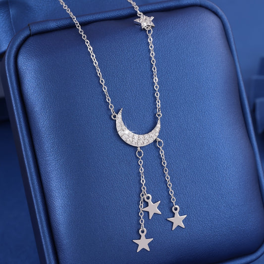 1 Y-shaped necklace, French exquisite starry and sparkling style, slightly inlaid with zirconia copper, daily date birthday, graduation gift