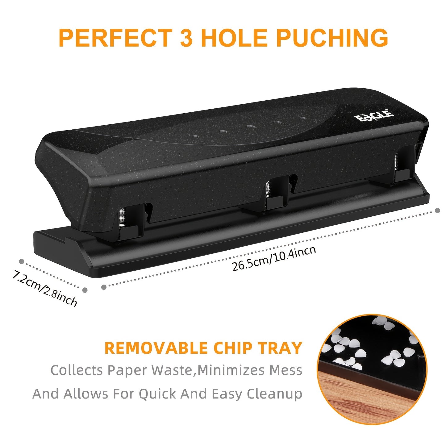 1pc Reduced Effort 3 Hole Puncher, Heavy Duty Paper Puncher With 20 Sheet Capacity, Squeeze Handcraft Hole Punch Tool, Fit For 3 Ring Binders, Office And School Supplies, Black