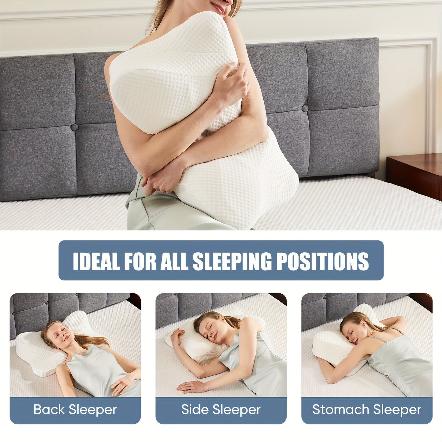 Memory Foam Neck Pillow, Contour Pillows with Breathable Pillowcase, Cervical Support Pillows for Side, Back Sleepers