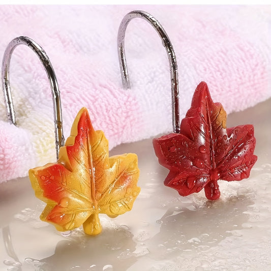 12pcs Maple Leaf Decorative Shower Curtain Hooks, High-Quality Stainless Steel, Plant Theme, Perfect For Thanksgiving/Autumn, Bathroom Accessories