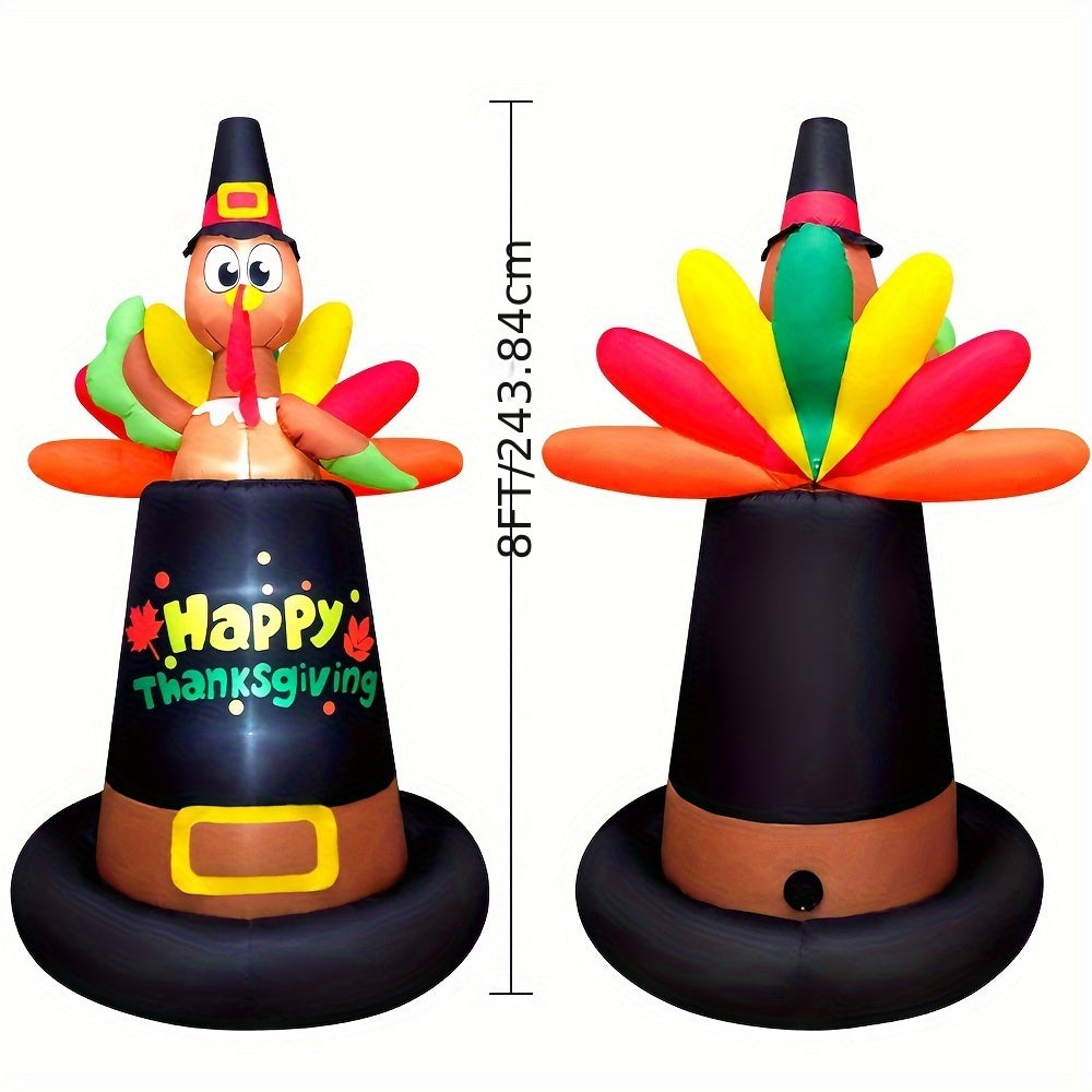 KOOY 8FT Inflatable LED-Lit Pilgrim Turkey Yard Decoration For Outdoor Holiday Parties