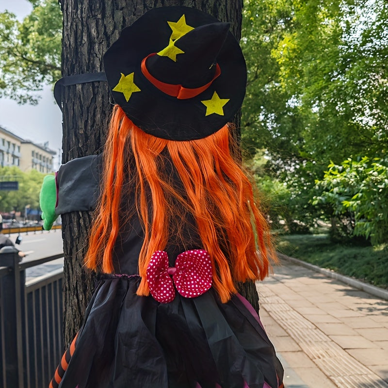 Festive Halloween Tree Climbing Witch with Orange Hair, Outdoor Decoration, Age 14+, Polyester Fabric