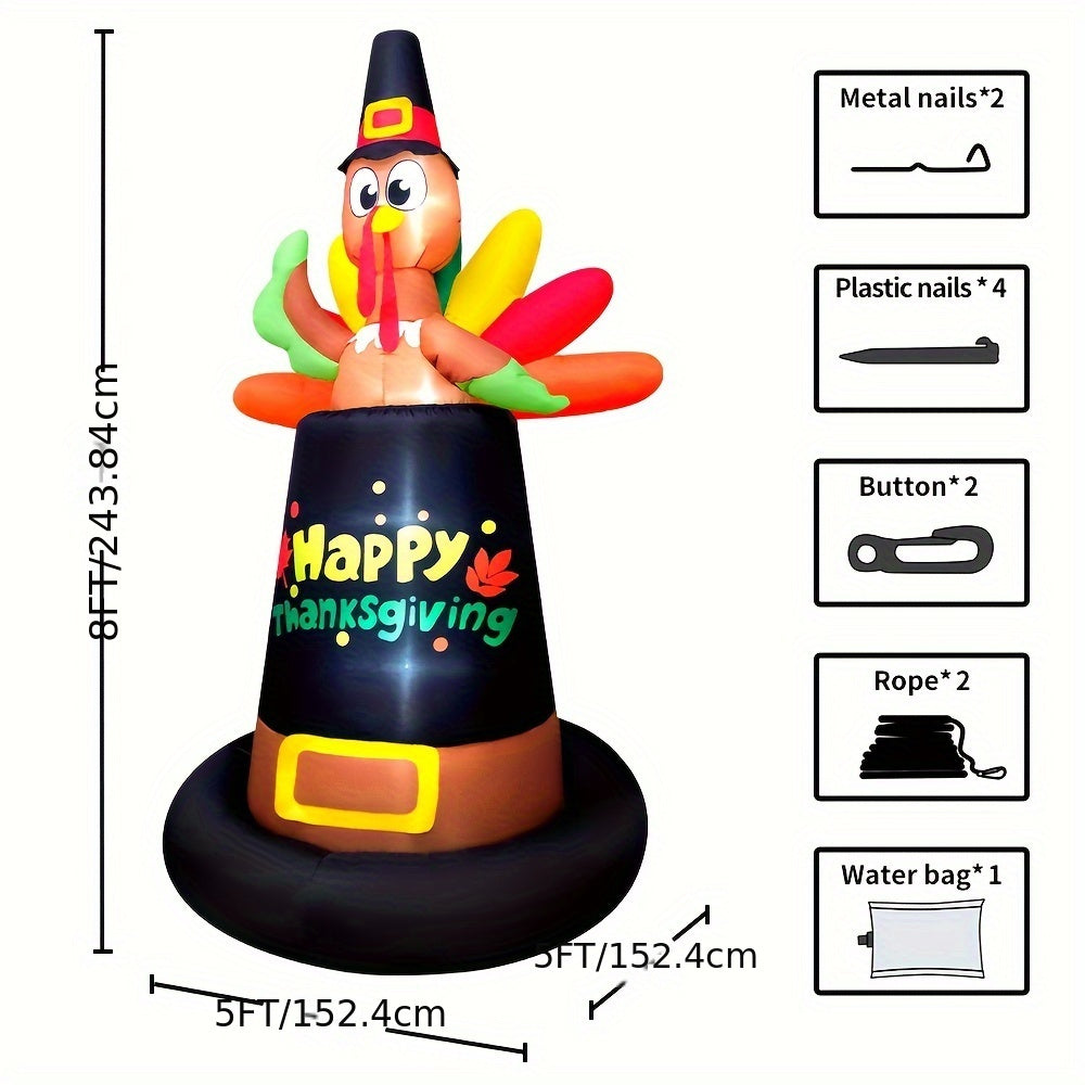 KOOY 8FT Inflatable LED-Lit Pilgrim Turkey Yard Decoration For Outdoor Holiday Parties