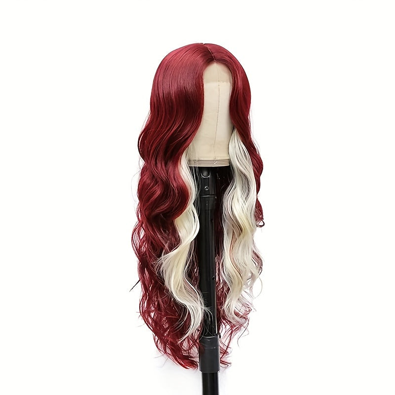 Elegant 28-Inch Long Body Wave Gradient Synthetic Wig for Women, High Temperature Fiber, Full Head Rose Net Cap, Natural Density, Versatile for Daily Wear & Parties