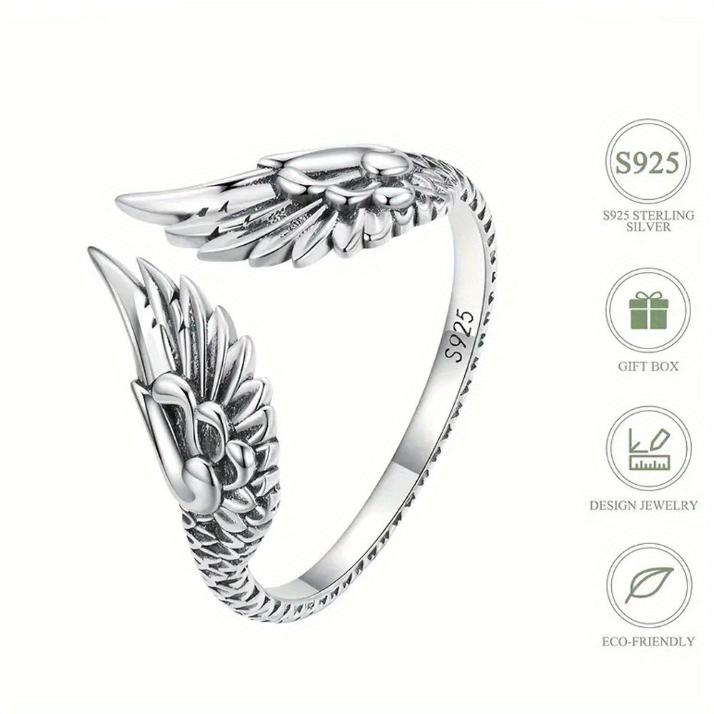 1pc Ring Angel Wing Design For Female Adjustable Cuff Ring Delicate Carving Craft Luxury Birthday Chrismas Gift For Female With Gift Box