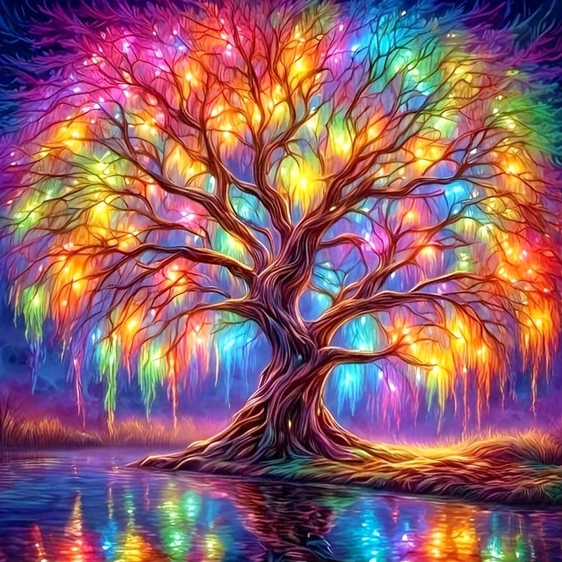 1pc 30 * 30cm/11.8*11.8in Artificial Diamond Art Painting Handmade Kit DIY Personality Art Rainbow Tree Picture Diamond Art Painting Art Wall Decoration Craft Eid Al-Adha Mubarak