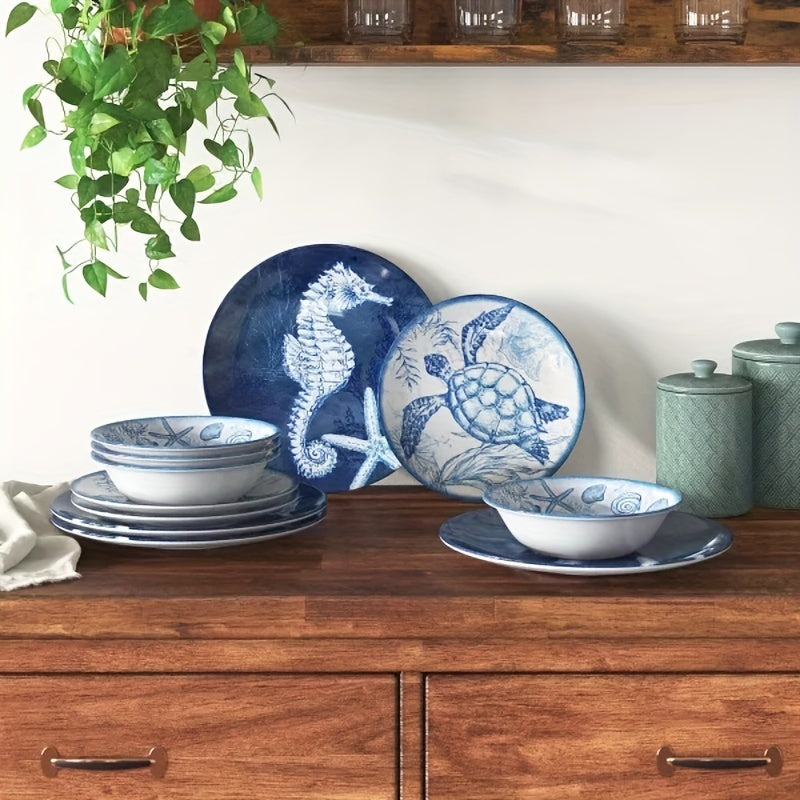 12-piece Blue Ocean Tableware Set: Elegant Wave Pattern Enhances Dining Atmosphere