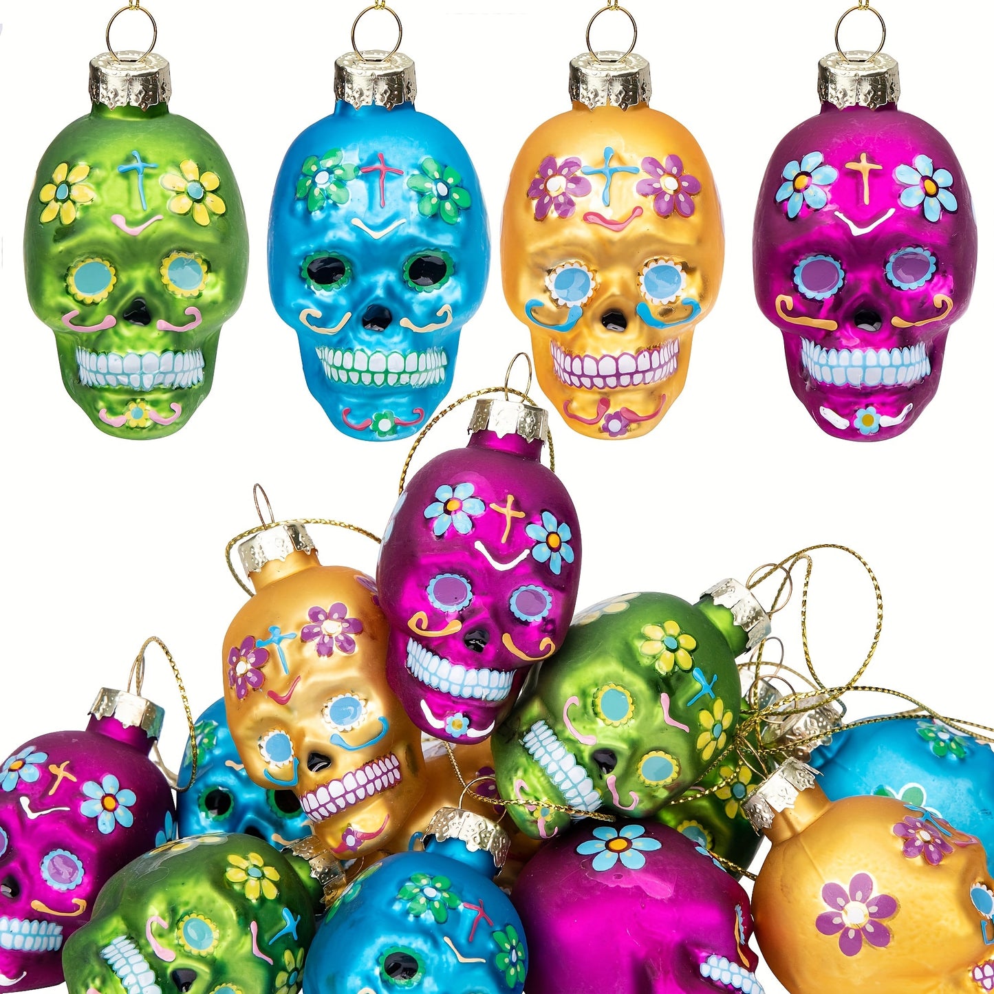 12 PCS Halloween Glass Ornaments-Halloween Decorations Glass Blown Ornaments With Pumpkin Ghost Skull Witch Hat For Halloween Party Christmas Tree Home Decoration