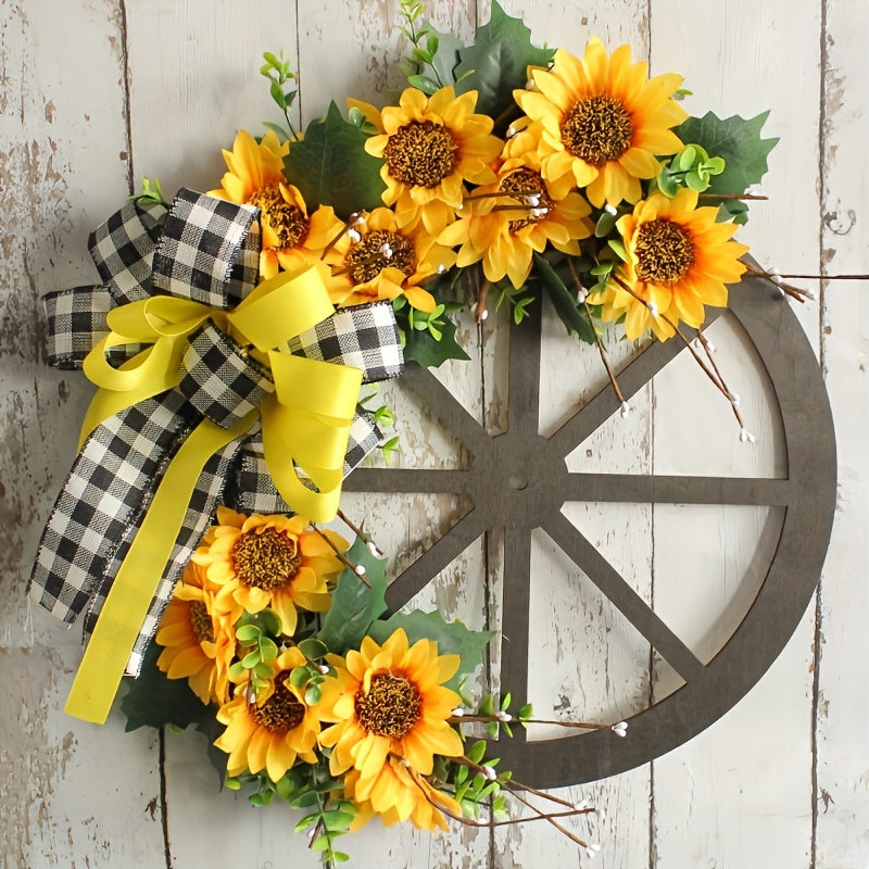 Autumn Sunflower Wheel Wreath - Perfect for Fall, Thanksgiving & Harvest Season Decor | Artificial Floral Garland for Outdoor Festivities & Window Display