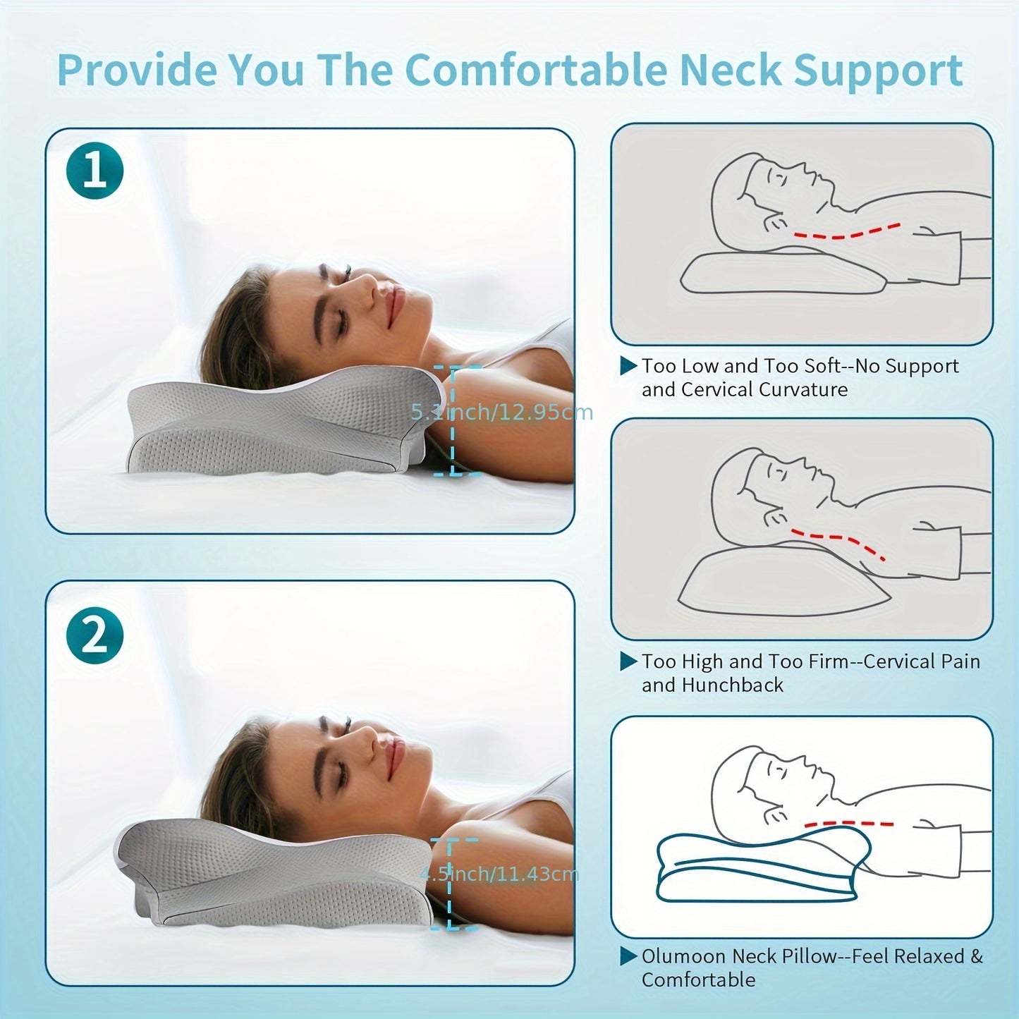 1pc Memory Foam Pillows - Cooling Pillow, Ergonomic Cervical Pillow for Sleeping, Orthopedic Contour Bed Pillow For Neck Support for Side, Back & Stomach Sleepers