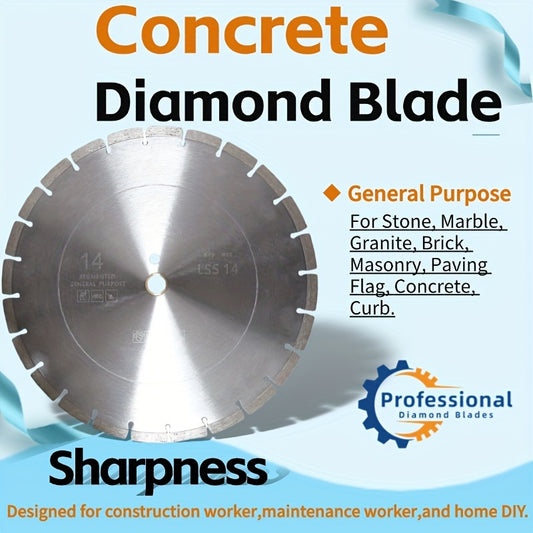 14 Inch Diamond Blade, 24 Tooth Segmented Saw Blade With 7/8 Inch -1 Inch Arbor, Dry/Wet General Purpose Blade For Concrete, Masonry, Brick, Block, Stone, Marble.