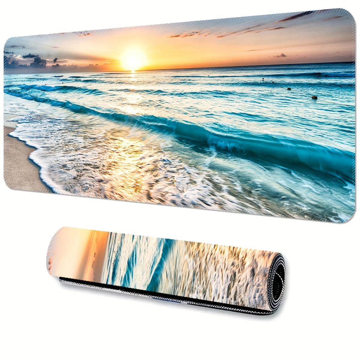 Extra-Large Seaside Sunshine Gaming Mouse Pad - Extended, Thick, Non-Slip Rubber Desk Mat With Precision Stitched Edges, Washable - Perfect For Office & E-Sports Mouse Pads For Desk Large Mouse Pad