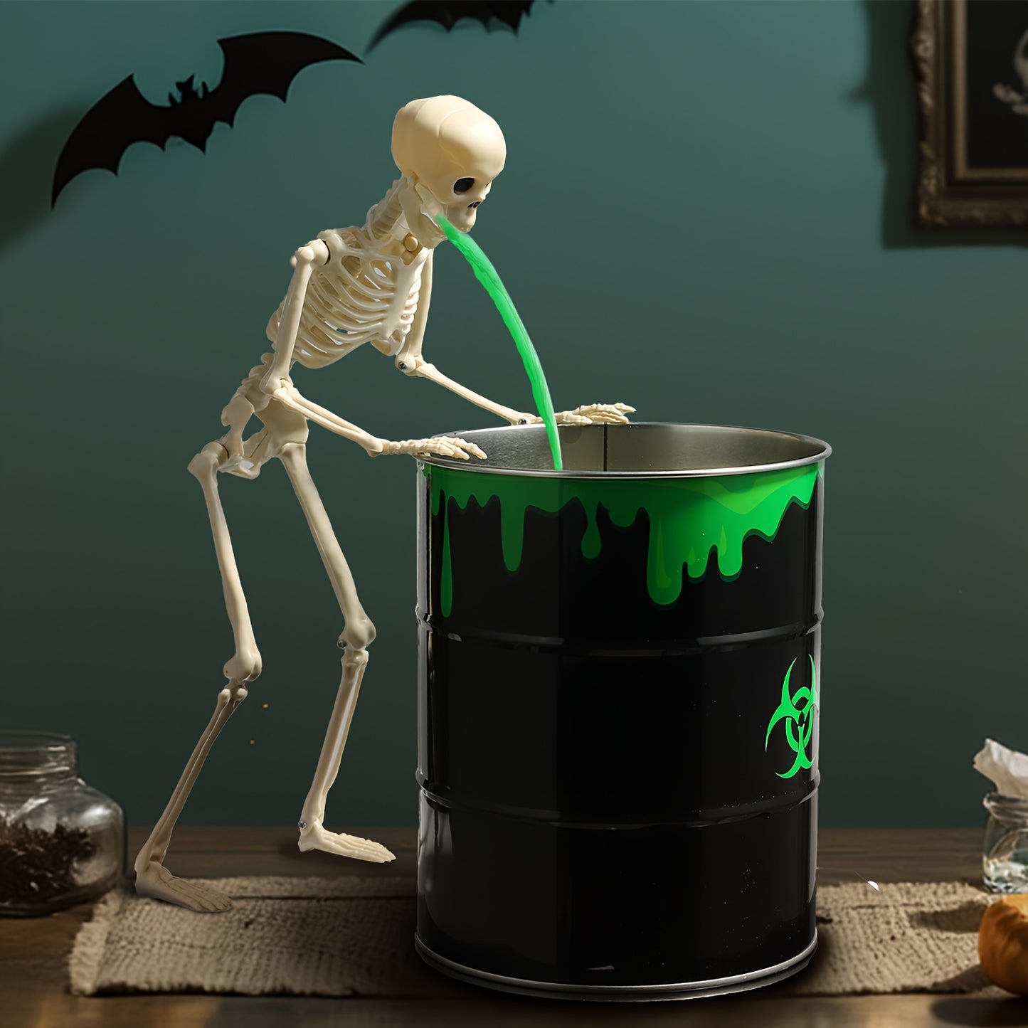 Indoor Halloween Decorations - Vomiting Skull Toxic Waste Can For Halloween Party Decoration Room Home Mantel