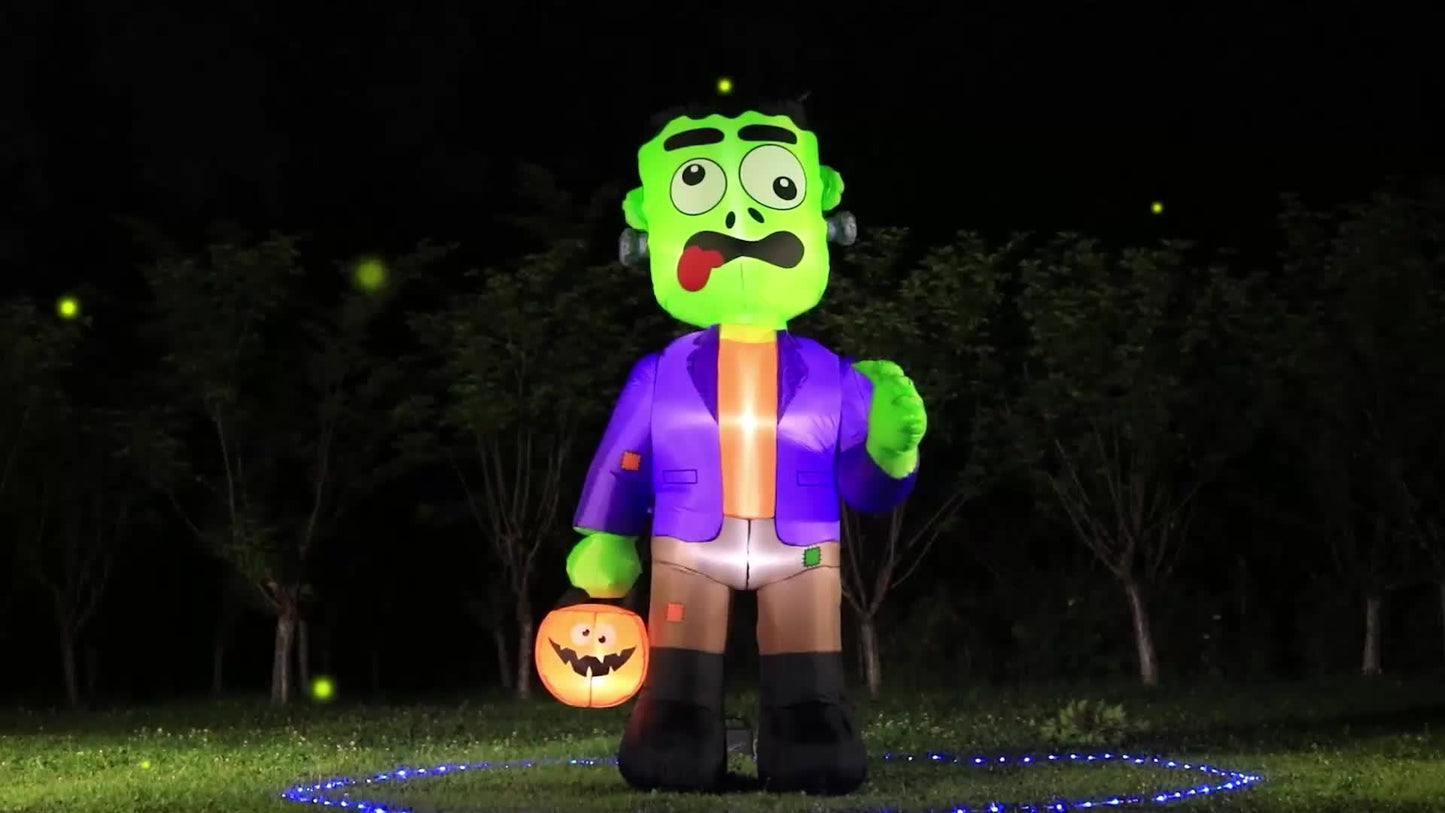 Halloween Inflatable Blow Up Decorations, 8FT Green Zombies Holding Pumpkin, Built-in LEDs For Holiday Party, Garden, Lawn, Yard, Patio Décor