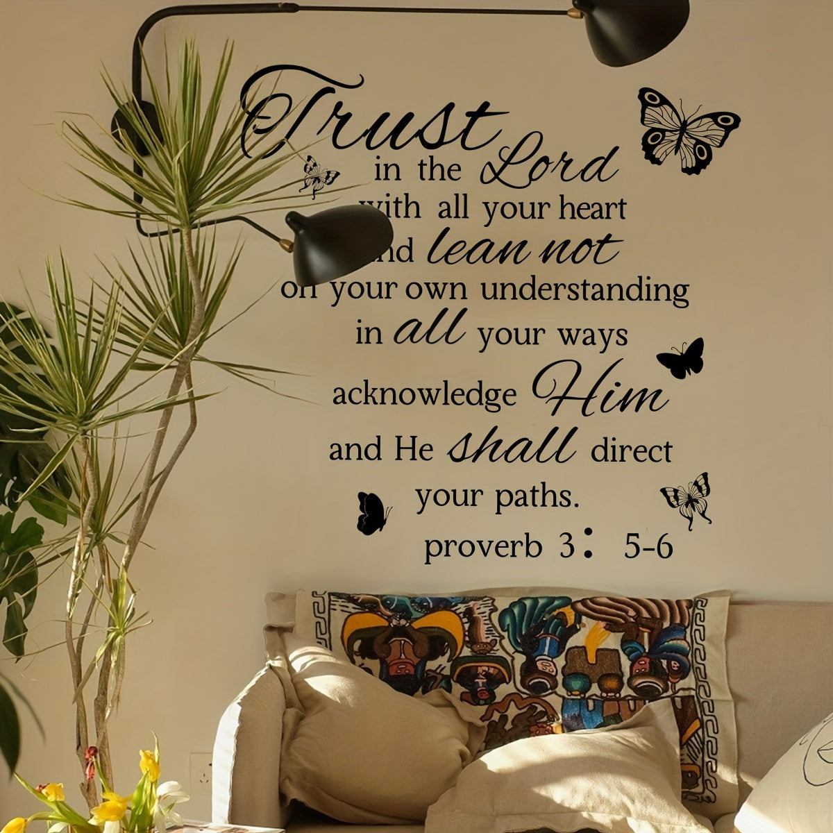 Black Butterfly & Inspirational Quote Wall Decal, 12"x35", Self-Adhesive Removable Sticker for Bedroom and Living Room Decor