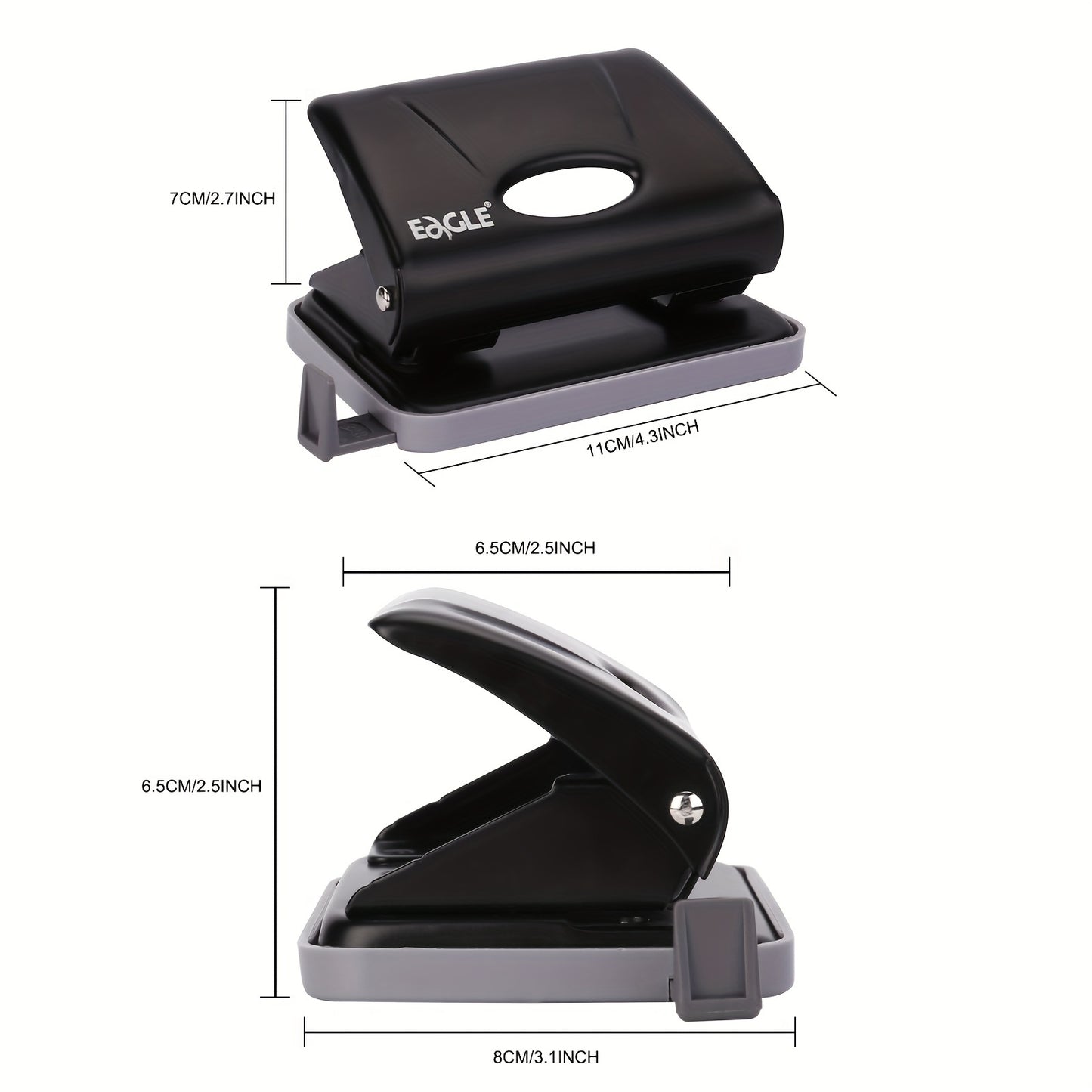 1pc Metal 2-Hole Punch, Hole Puncher With Edge Guide, 15 Sheet Punch Capacity, For School Office Binding, Black