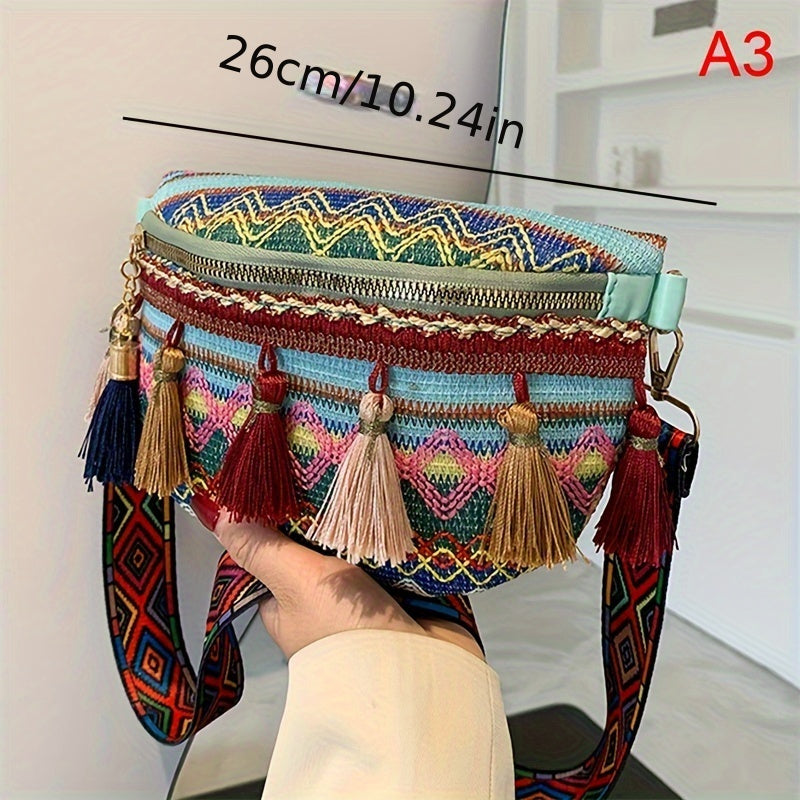 Weave Crossbody Bags Female Tassel Waist Bag Retro Leather Shoulder Packs