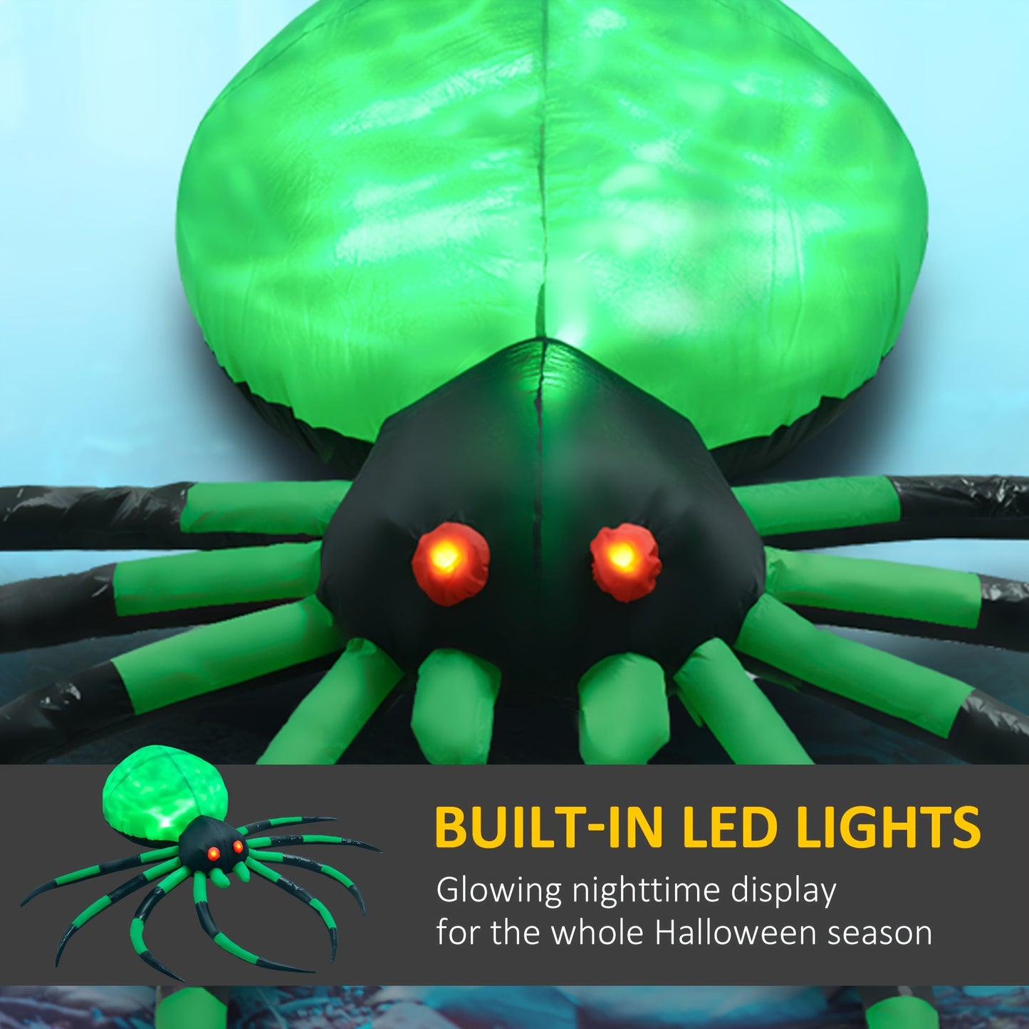 HOMCOM 6' Halloween Inflatable Outdoor Decoration Spider, Blow Up LED Yard Decor For Garden, Lawn, Party, Holiday, Waterproof