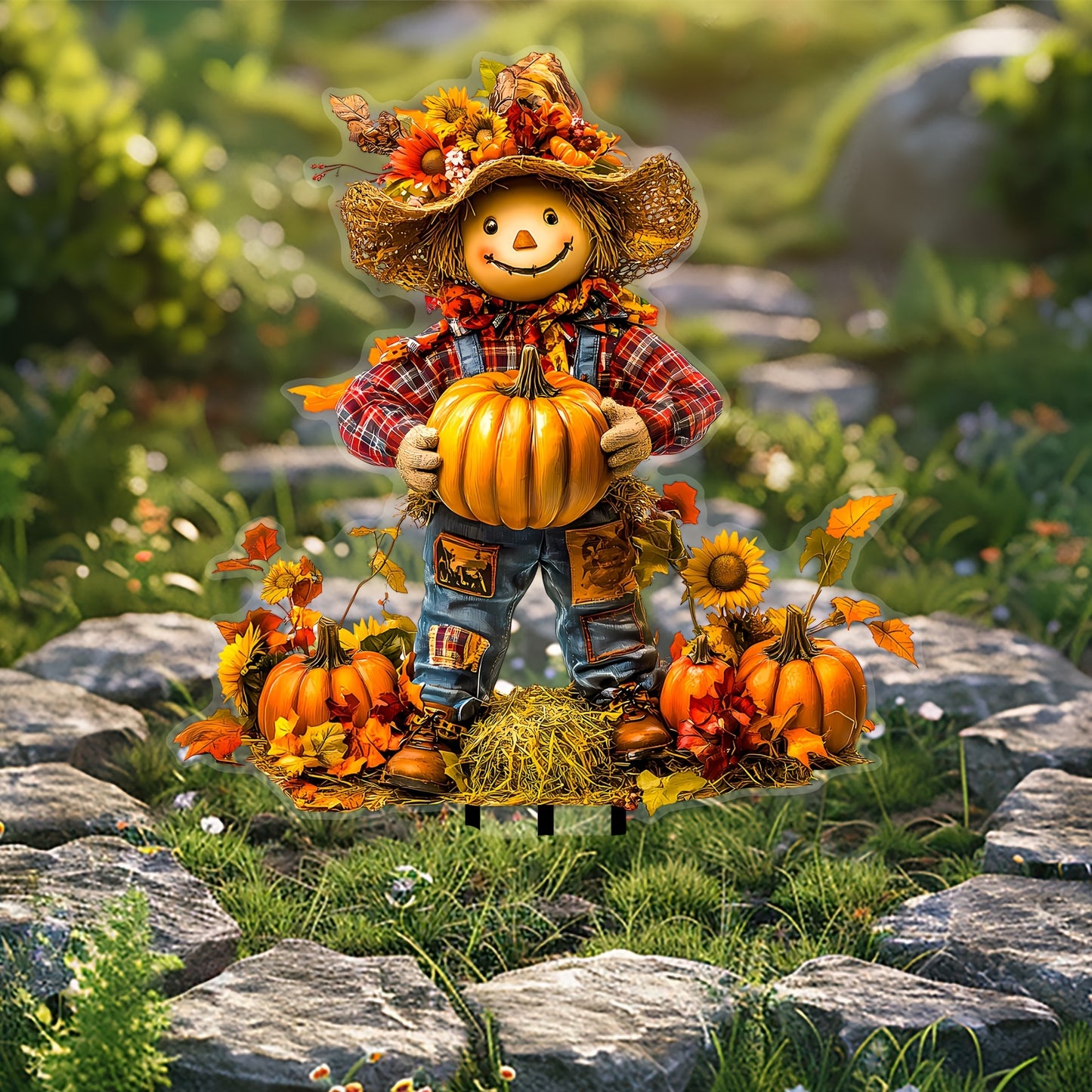 Charming Scarecrow & Pumpkin Garden Stake - Acrylic, Fall Harvest & Thanksgiving Theme, Versatile Outdoor Yard Art Decor, Perfect for Flower Pots & Displays, Ideal Gift