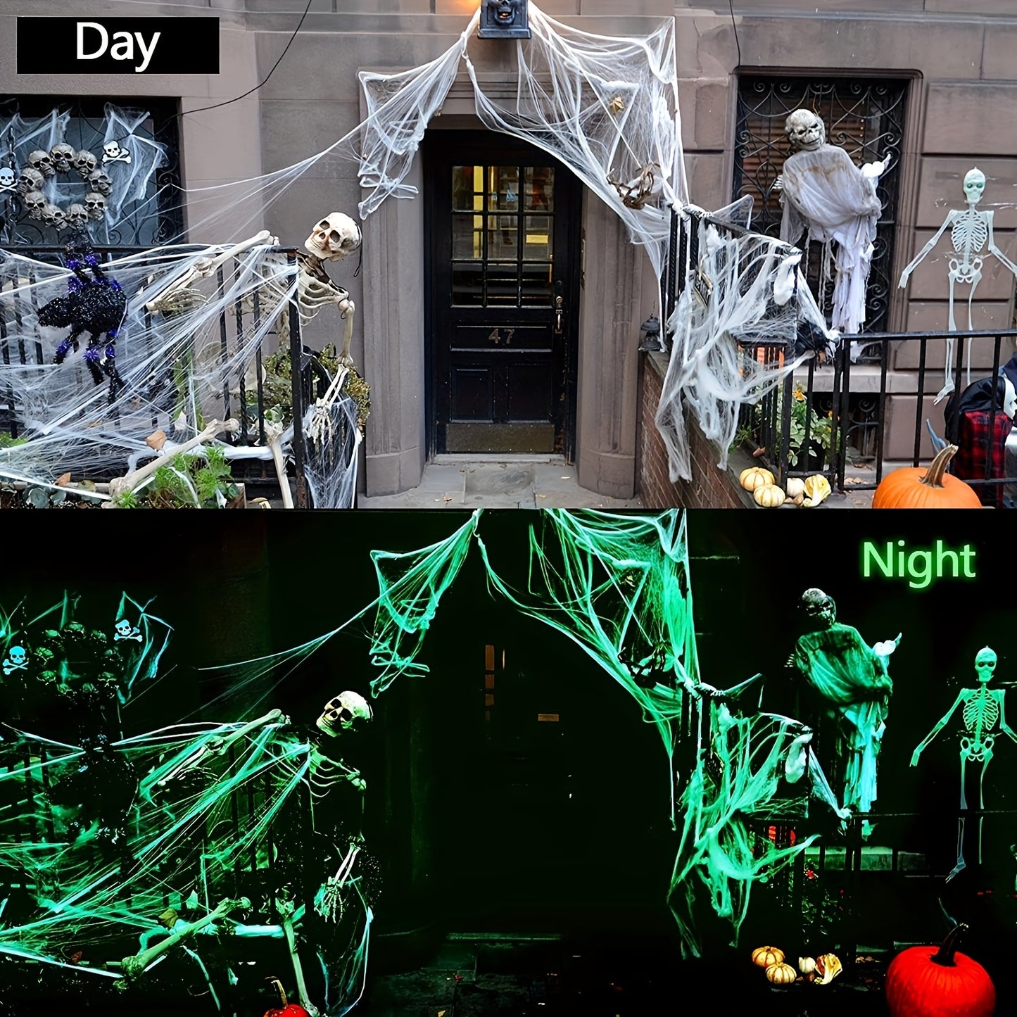 Halloween Glow-in-the-Dark Cotton Spider Web Decoration - 1PC Stretchable Fake Cobweb with Spiders for Indoor/Outdoor Hanging Decor, No Feathers, No Electricity Required