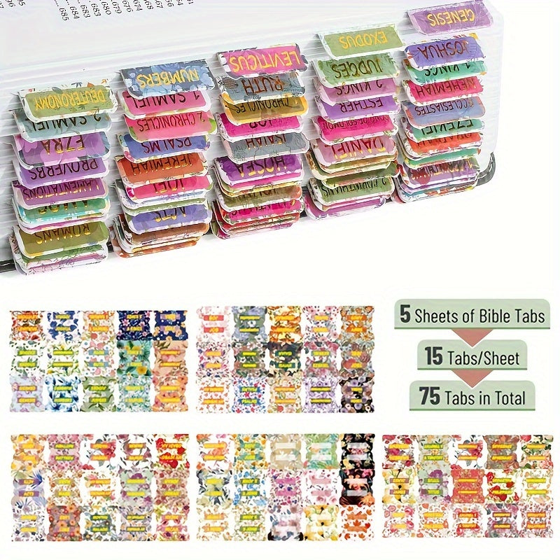 Bible Index Tabs, 75pcs Tabs, Laminated Bible Tabs For Women And Men, Bible Tabs For Study Bible, Bible Indexing Tabs Old & New, Floral Theme Golden Foil, Easy To Read And Apply Bible Journaling Tabs