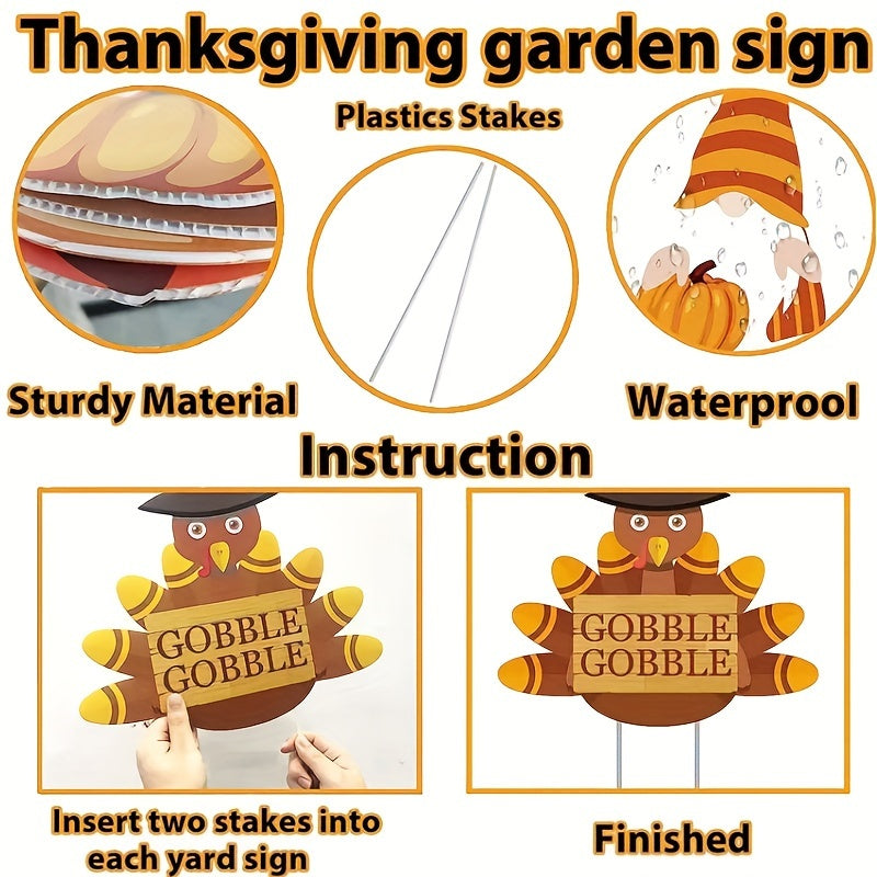 Festive Thanksgiving Yard Signs: 6-Piece Autumn Lawn Decoration Set - Maple Leaf, Squirrel, Turkey, Dwarf, Pumpkin, and Gnome - Corrugated Outdoor Decorations for Thanksgiving and Fall