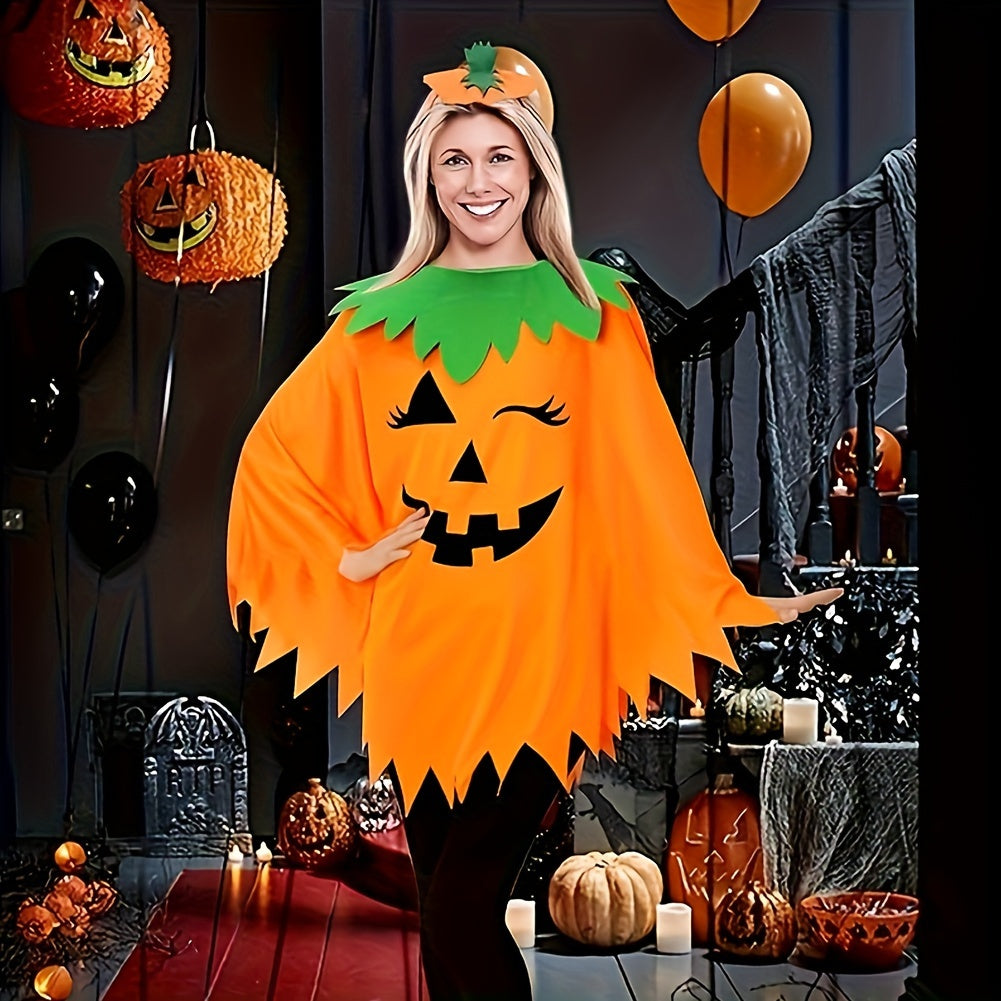 Festive Adult Pumpkin Costume with Headband and Bag - Perfect for Halloween Parties