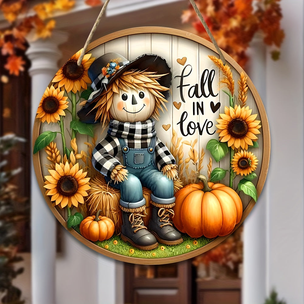 Charming Scarecrow & Autumn Harvest Wooden Sign