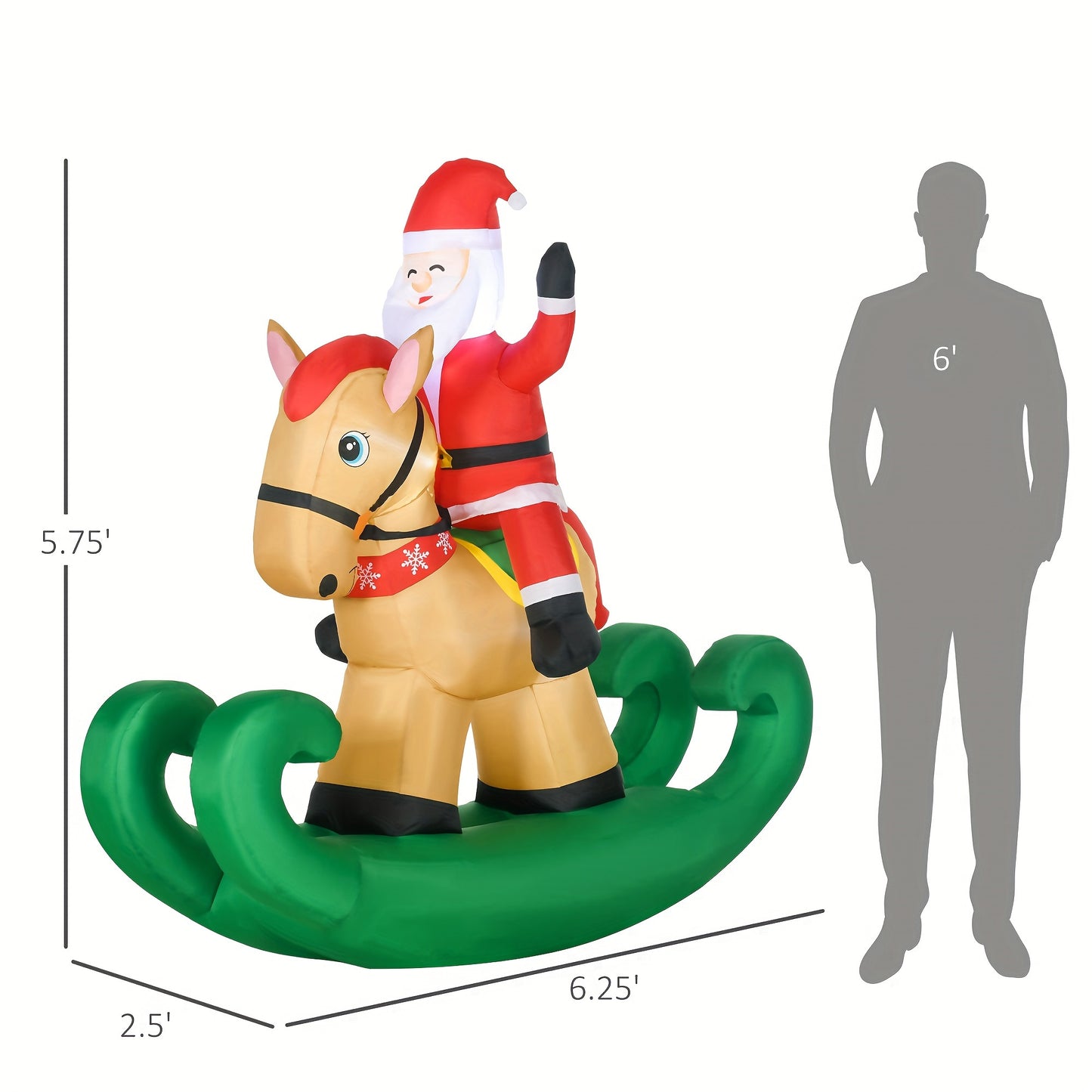 HOMCOM 6ft Christmas Inflatables Outdoor Decorations Santa Claus Riding A Rocking Horse, Blow-Up Yard Christmas Decor With LED Lights Display