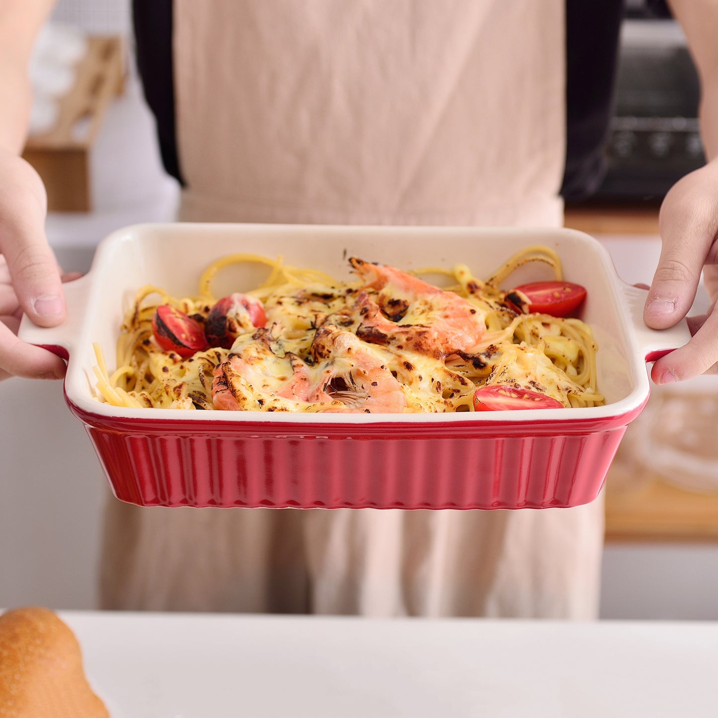 Rectangular Baking Dish Set Of 4 (9"/11"/12"/14"), Oven To Table Baking Dish With Ceramic Handles Ideal For Lasagne/Pie/Casserole/Tapas, Red