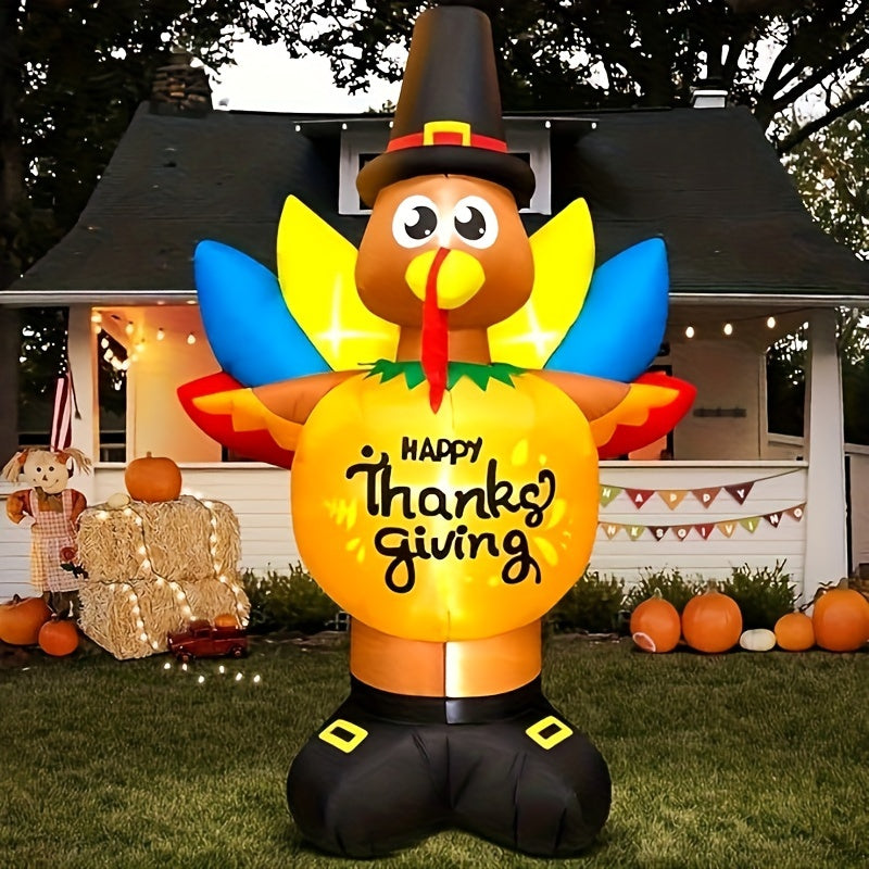 KOOY 8FT Thanksgiving Inflatables Outdoor Decorations Inflatable Turkey With LED Lights, Blow Up Turkey Yard Decorations For Holiday, Outdoor, Party, Garden, Lawn Décor, Autumn Harvest