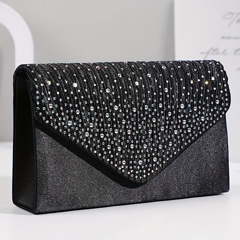 Fashion Ladies Evening Set Includes A Handbag, Two Rhinestone Earrings, A Necklace, Elegant And Luxurious Evening Clutch Bag With Rhinestones, Suitable For Party.