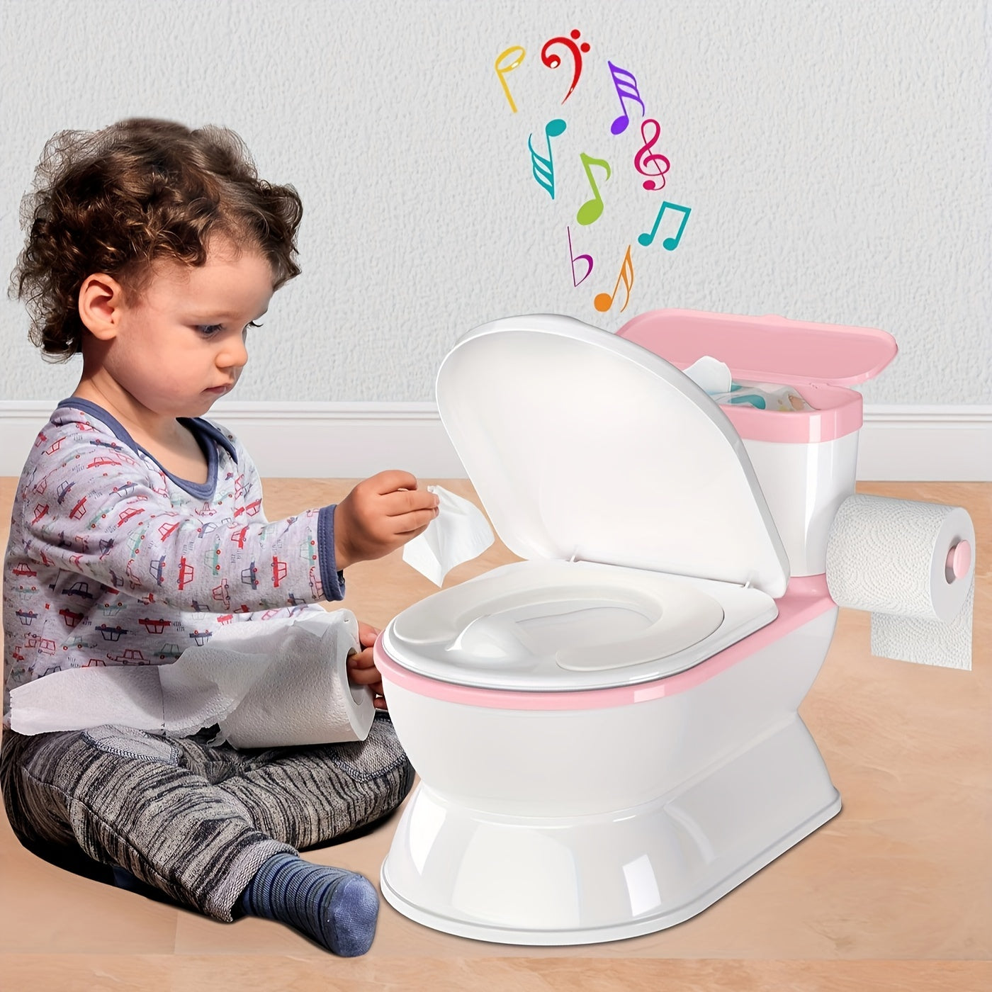 2-In-1 Toddler Potty Training Toilet - Larger Potty Chair And Removable Training Seat With Realistic Flush Sounds, Flip-Up Toilet Seat, Storage Bin And Toilet Paper Holder For Kids 1-3 Years Old, As Halloween, Chrismas Gift