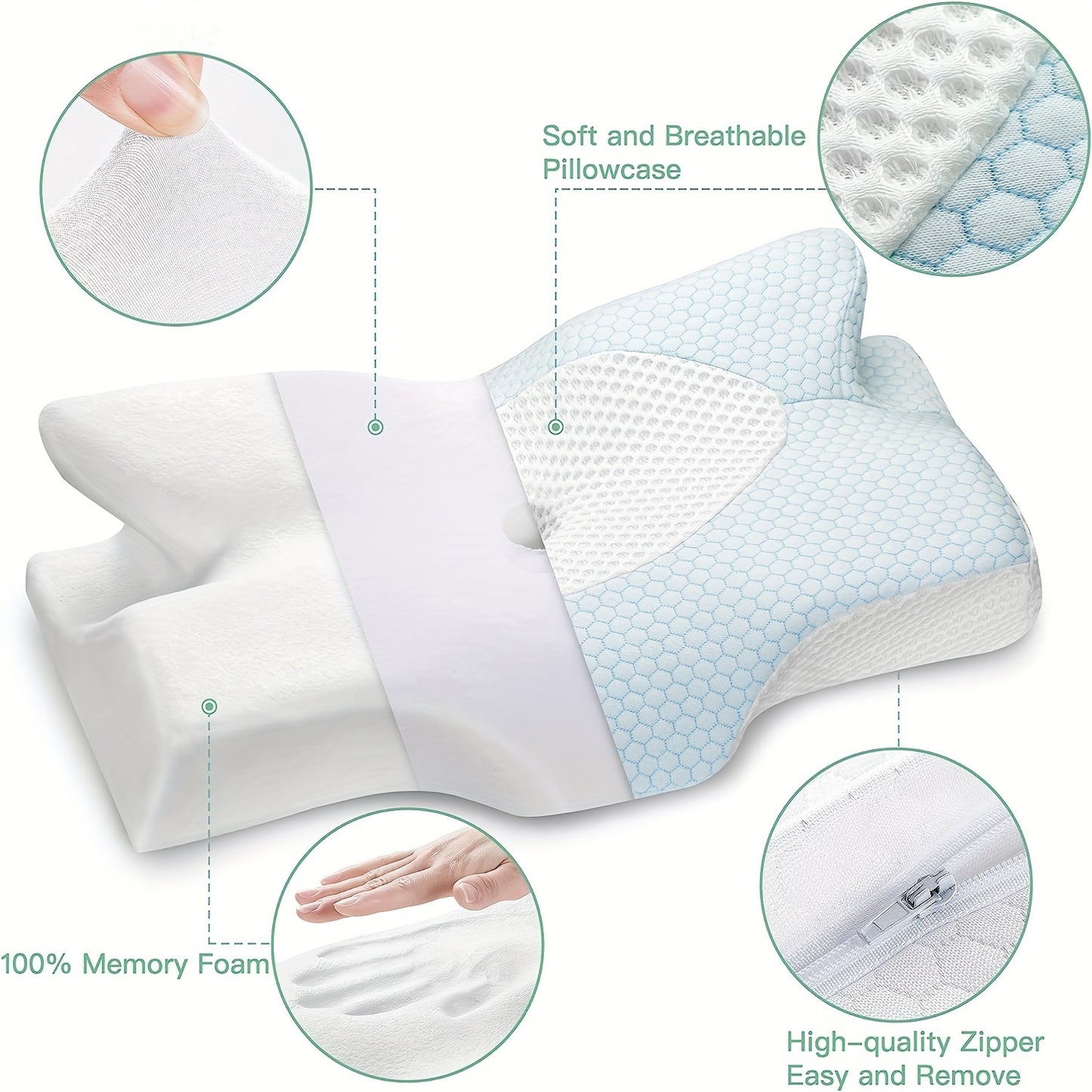 1pc Cervical Memory Foam Pillow, Contour Pillows For Neck And Shoulder Pain, Ergonomic Orthopedic Sleeping Contoured Support Pillow Side Sleepers, Back Stomach Sleepers, Queen Size