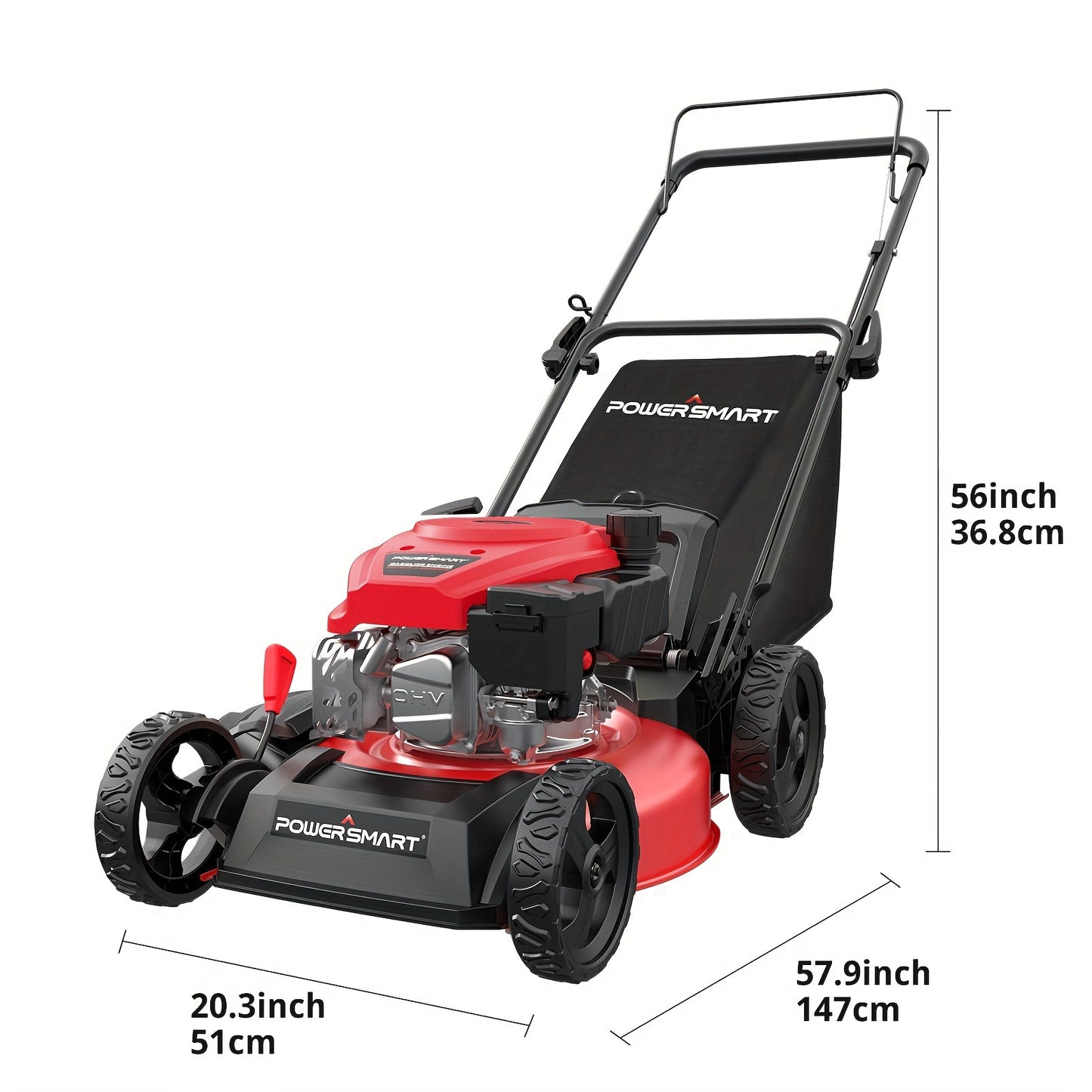 PowerSmart Gas Lawn Mower 17-Inch 144cc 3-in-1 Walk-Behind Push Mower, Oil Included