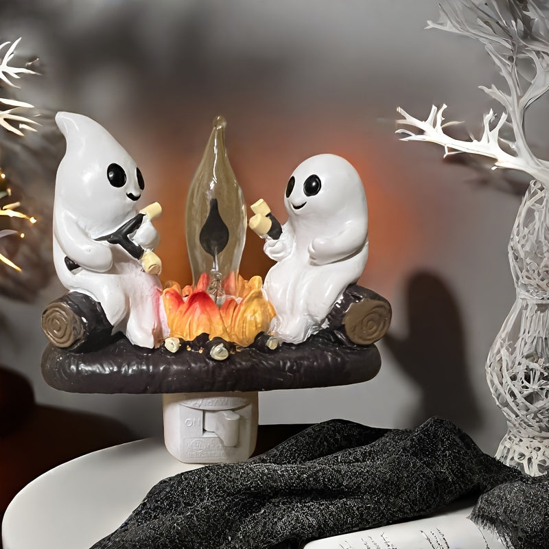 Spooky Ghost Bonfire Night Light - 3D Illusion, Perfect for Halloween Decor & Bedroom Ambiance, Plug-In, No Batteries Required