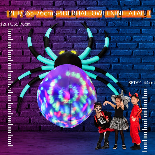 12Ft Halloween Inflatables Spider with 7-Colors Changing LED Lights, Halloween Decorations Outdoor Spider with Rotating Lights & Glowing Eyes, Large Creepy Spider Props for Yard Garden Decor