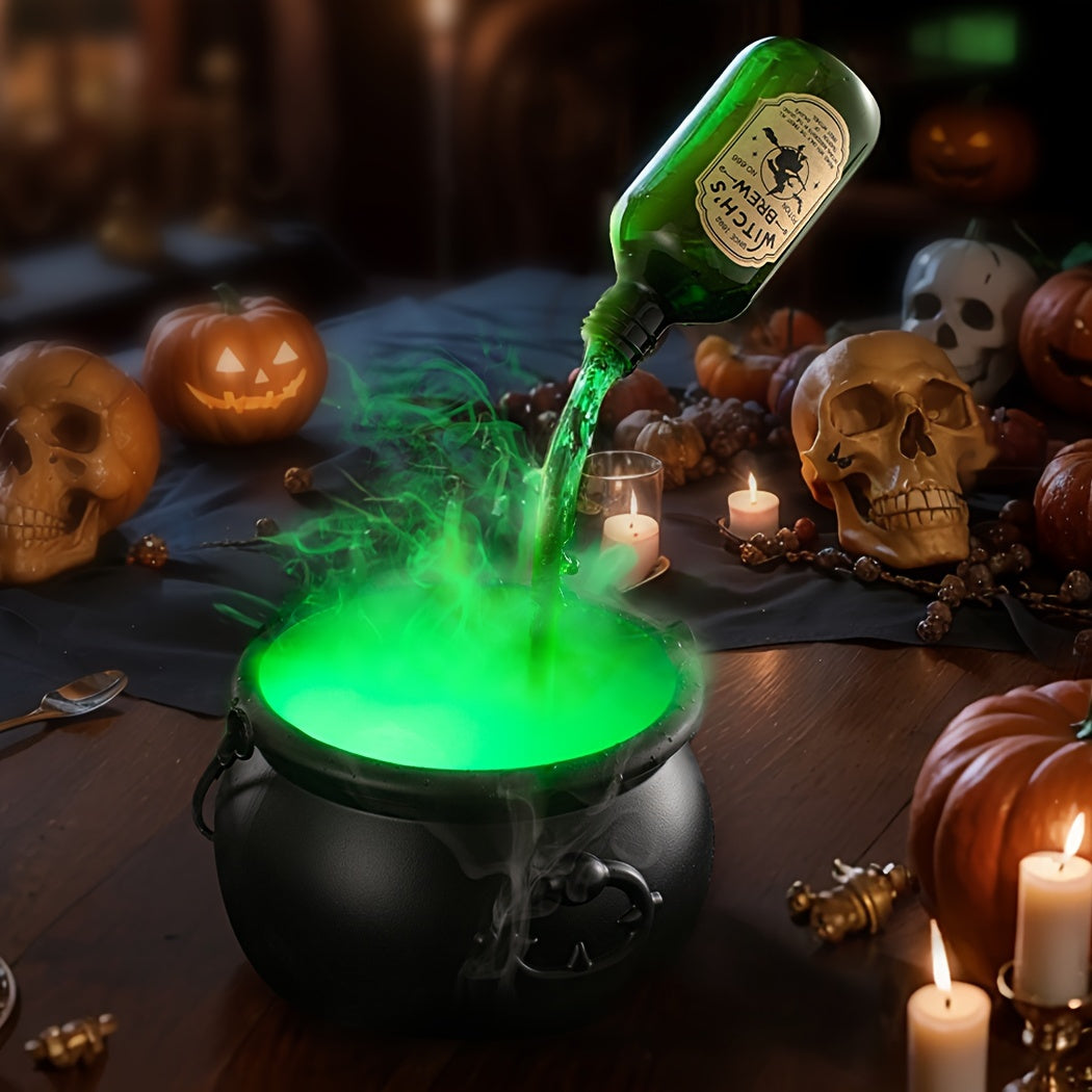 Indoor Halloween Decorations - Witches Cauldron With Magic Bottles & Fog Maker - Halloween Party Decor For Home Room Mantel Table Gifts