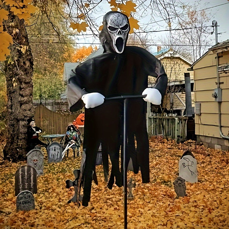 Halloween Scream Garden Stake Decoration, Ghostly Robe Scarecrow, Multi-Holiday Versatile Decor for Easter, Christmas, Memorial Day – No Electricity Needed, Easy Install Lawn & Yard Accent