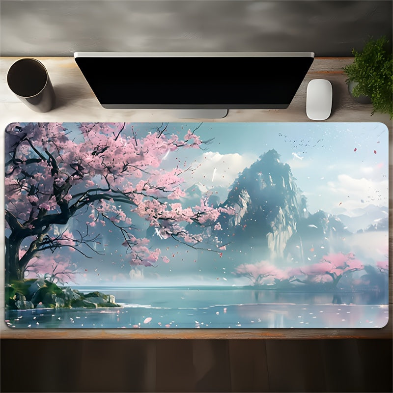 Large Gaming Mouse Pad With Traditional Chinese Landscape Design - Waterproof Rubber Base & Stitched Edges For Keyboard And Desk Protection - Ideal For Home Office, School, And Gifts