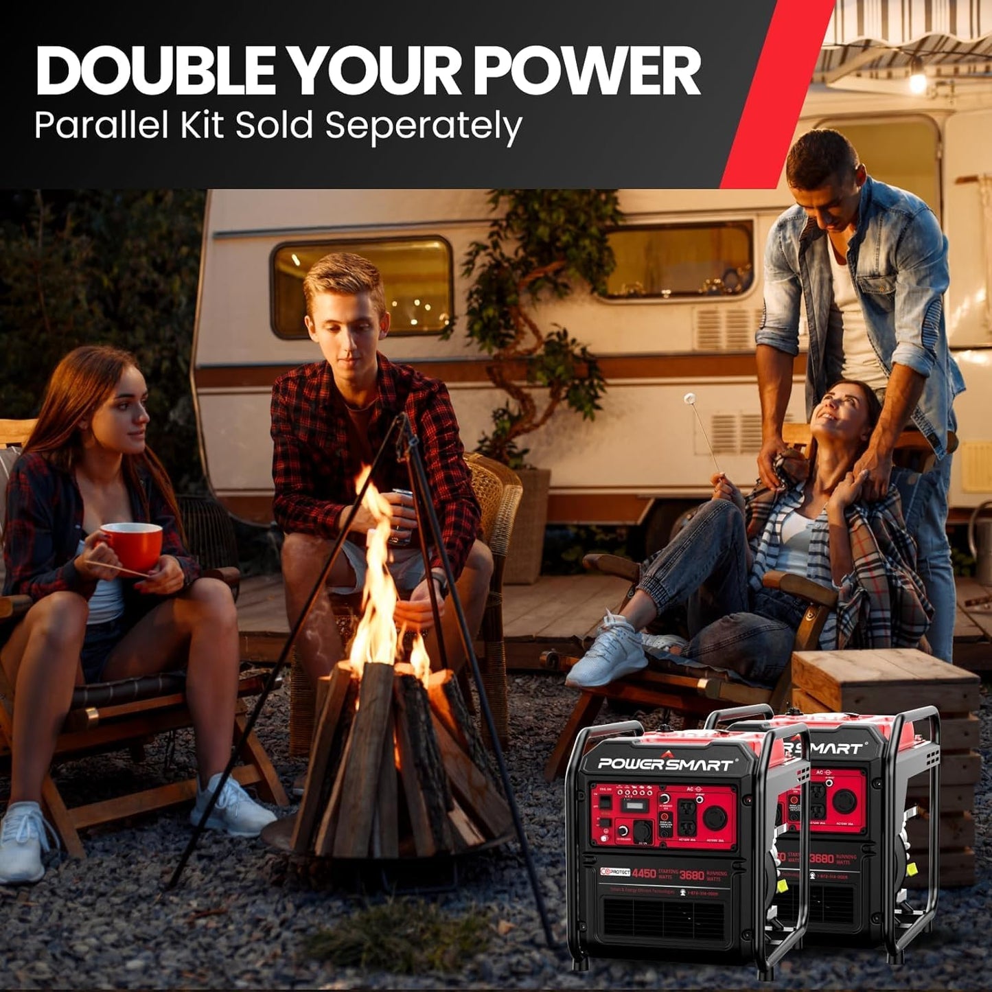 RV Ready 4400 Watt Open Frame Inverter Generator Super Quiet Portable Generator Gas Powered Parallel Capable USB Port