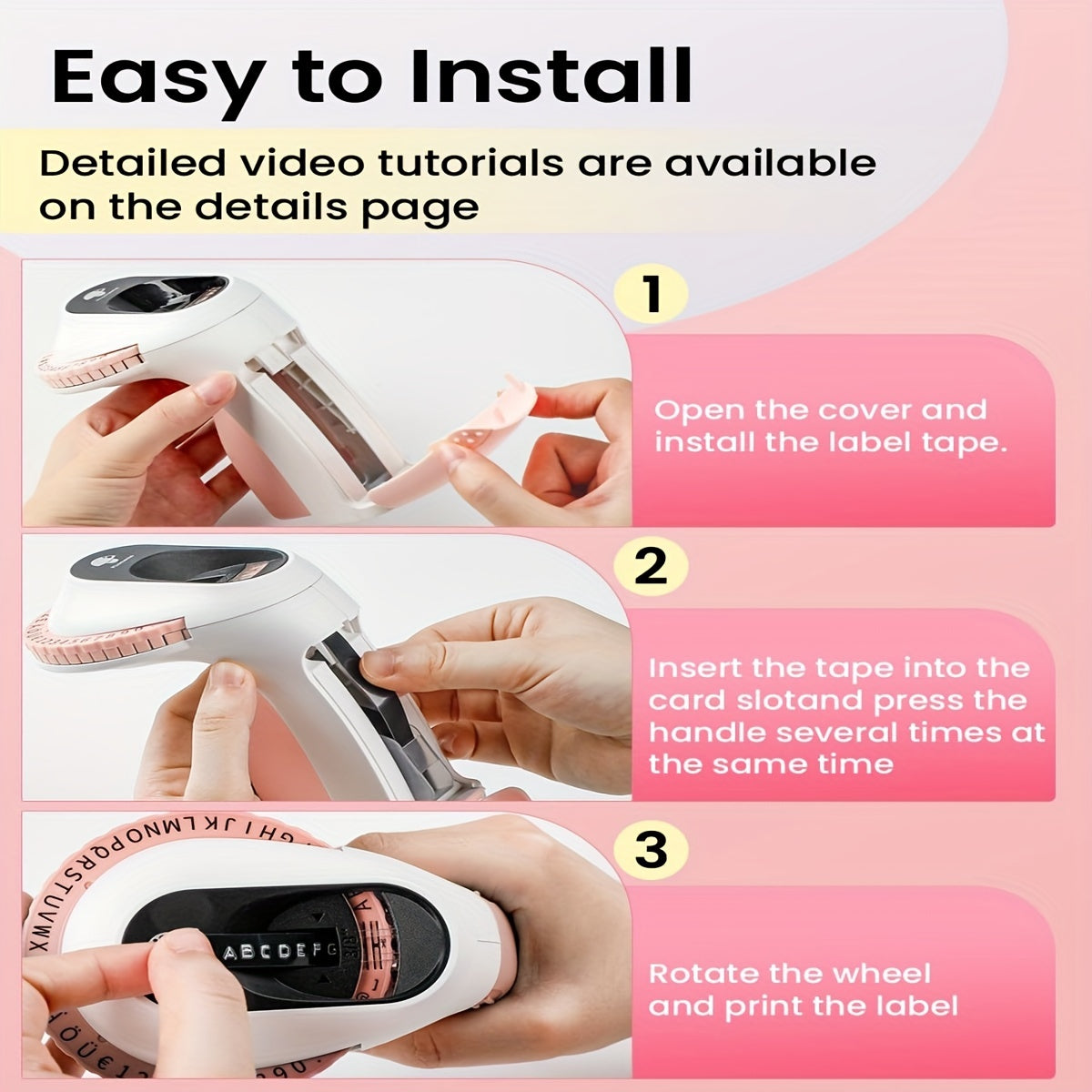 1pc Pink Embossed Label Maker Machine With Tape, Handheld Label Printer, Portable Retro Embossed Labeling Machine, With 6 Rolls Of Embossed Tape, Suitable For Home Office DIY