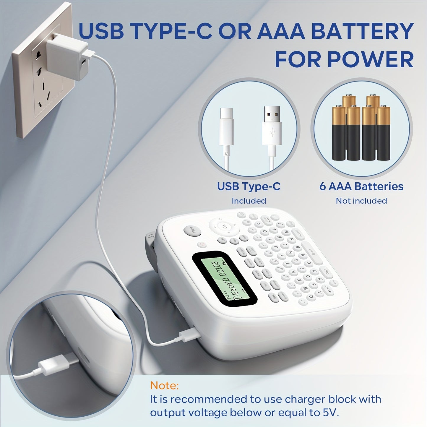 EazeID D210S Portable Label Maker: QWERTY Keyboard, Free Print Different Fonts & Barcodes, Suitable for Home Office & School - Battery/USB Power