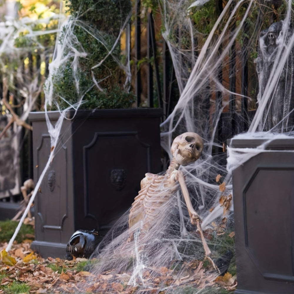 Stretchable Polyester Blend Spider Web Decorations – No Electricity Needed, Perfect for Halloween and Party Supplies