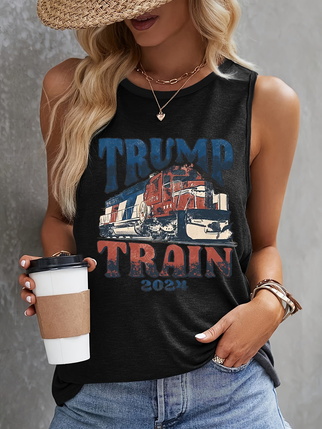 Trump Train Print Tank Top Sleeveless Casual Top For Summer & Spring Women's Clothing