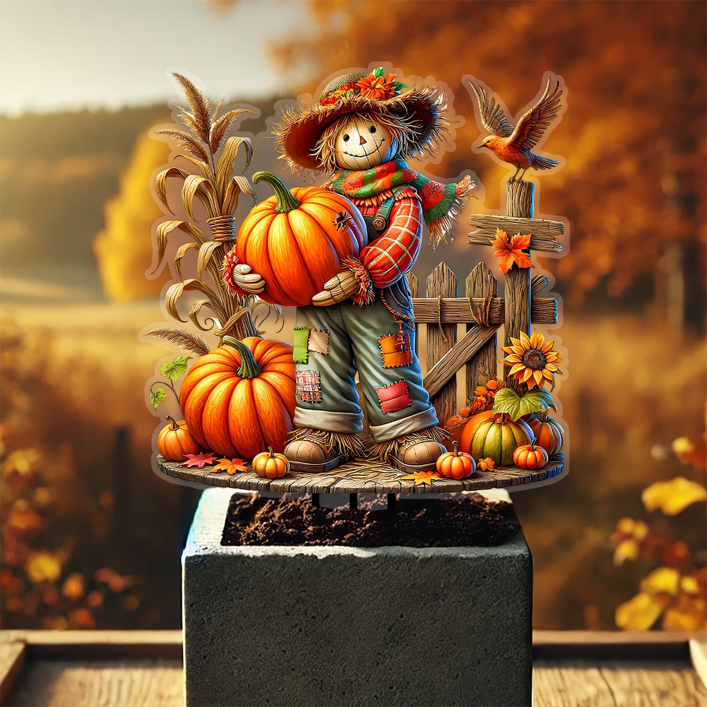 Charming Scarecrow & Pumpkin Garden Stake - Acrylic, Fall Harvest & Thanksgiving Theme, Versatile Outdoor Yard Art Decor, Perfect Gift for Family and Friends