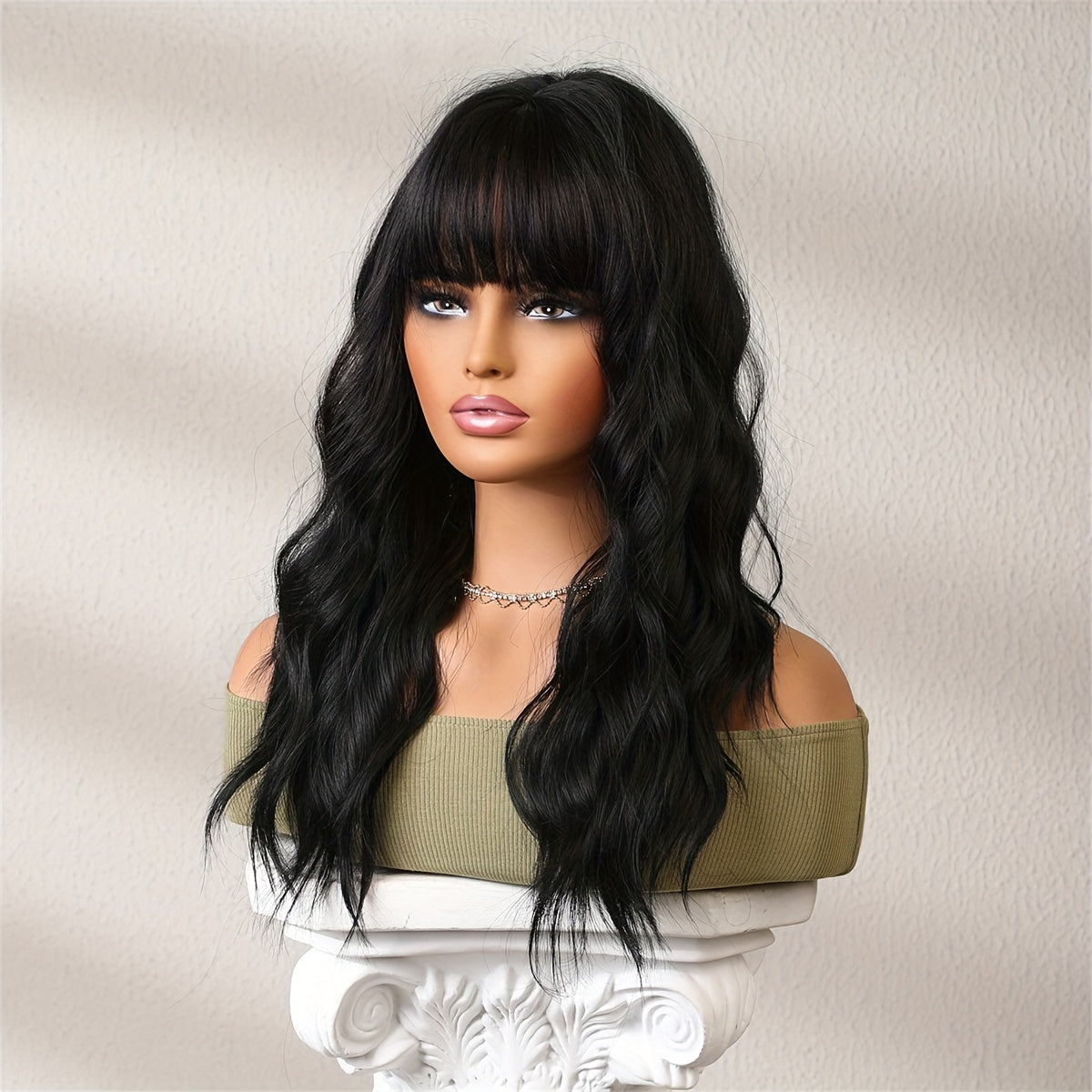 Long Curly Wavy Wig With Bangs Synthetic Wig Beginners Friendly Heat Resistant Elegant Natural Looking For Daily Use Wigs For Women