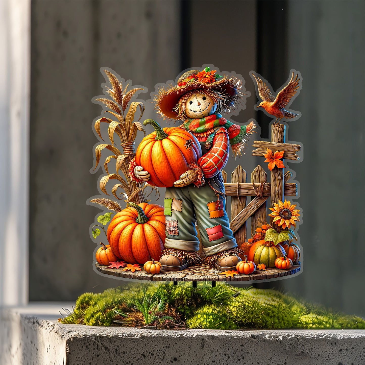 Charming Scarecrow & Pumpkin Garden Stake - Acrylic, Fall Harvest & Thanksgiving Theme, Versatile Outdoor Yard Art Decor, Perfect Gift for Family and Friends