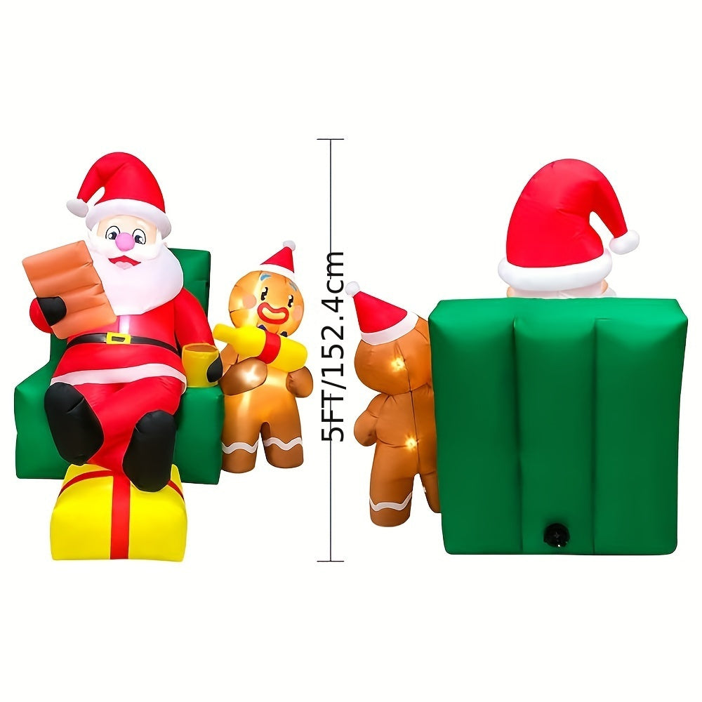 KOOY 5FT Santa Claus Inflatable Decoration, Courtyard Decoration LED Lights Christmas Party Holiday Outdoor Winter Lawn Decoration