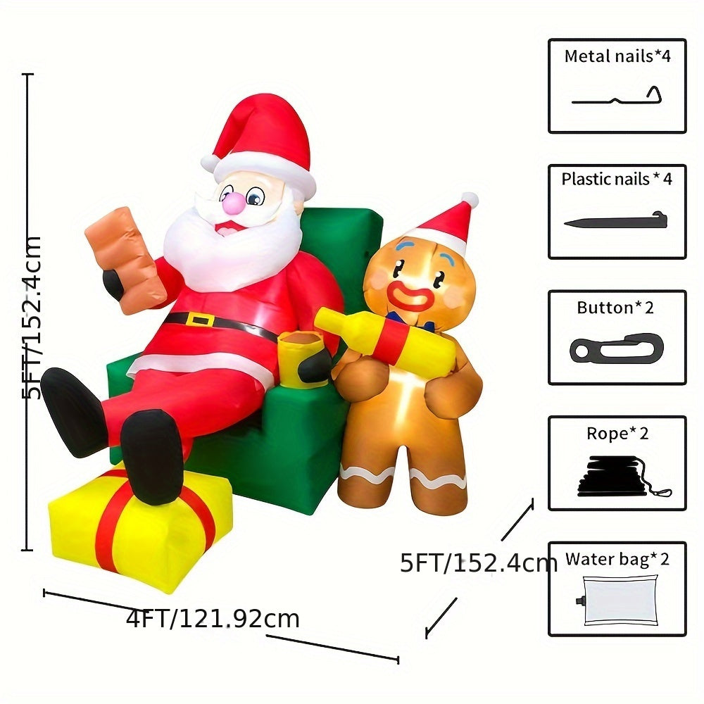 KOOY 5FT Santa Claus Inflatable Decoration, Courtyard Decoration LED Lights Christmas Party Holiday Outdoor Winter Lawn Decoration